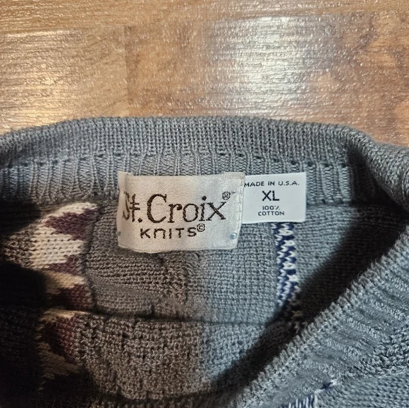 St Croix Knits Gray Sweater Men’s XL Made in USA Textured 3D Cotton - Picture 3 of 6